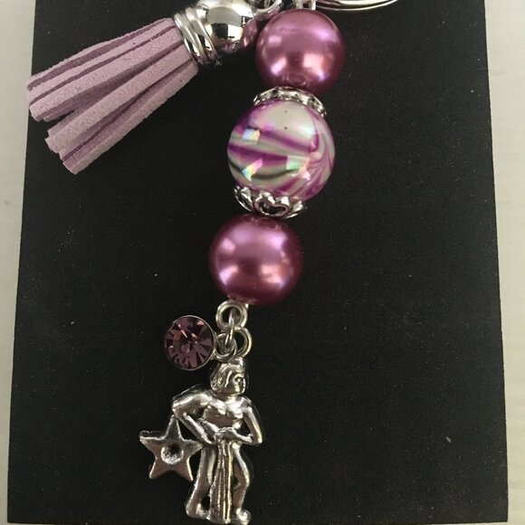 Aquarius Keychain with Amethyst Beads & Charm - Picture 1 of 1
